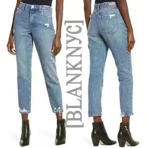 NWT Blank NYC “The Madison” Ripped Fray Hem High Waist Crop Straight Leg Jeans